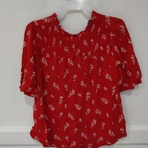 DEFECT Lucky Brand Women's Puff Sleeve Crew Neck Printed Top Red Size M $50 A415